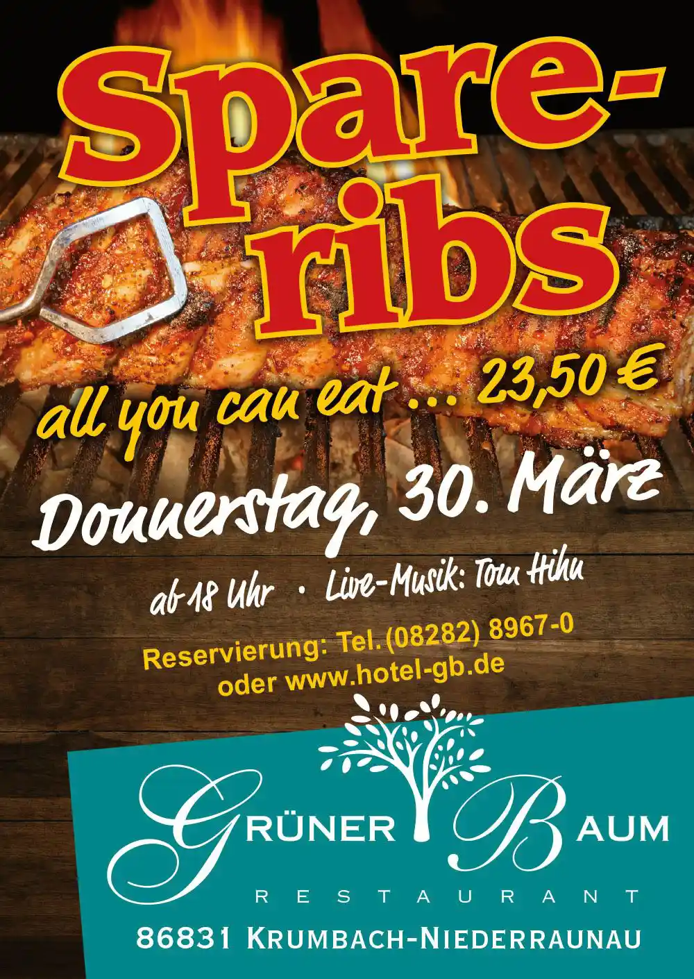 Restaurant Grüner Baum: Spareribs all you can eat am 30. März 2023
