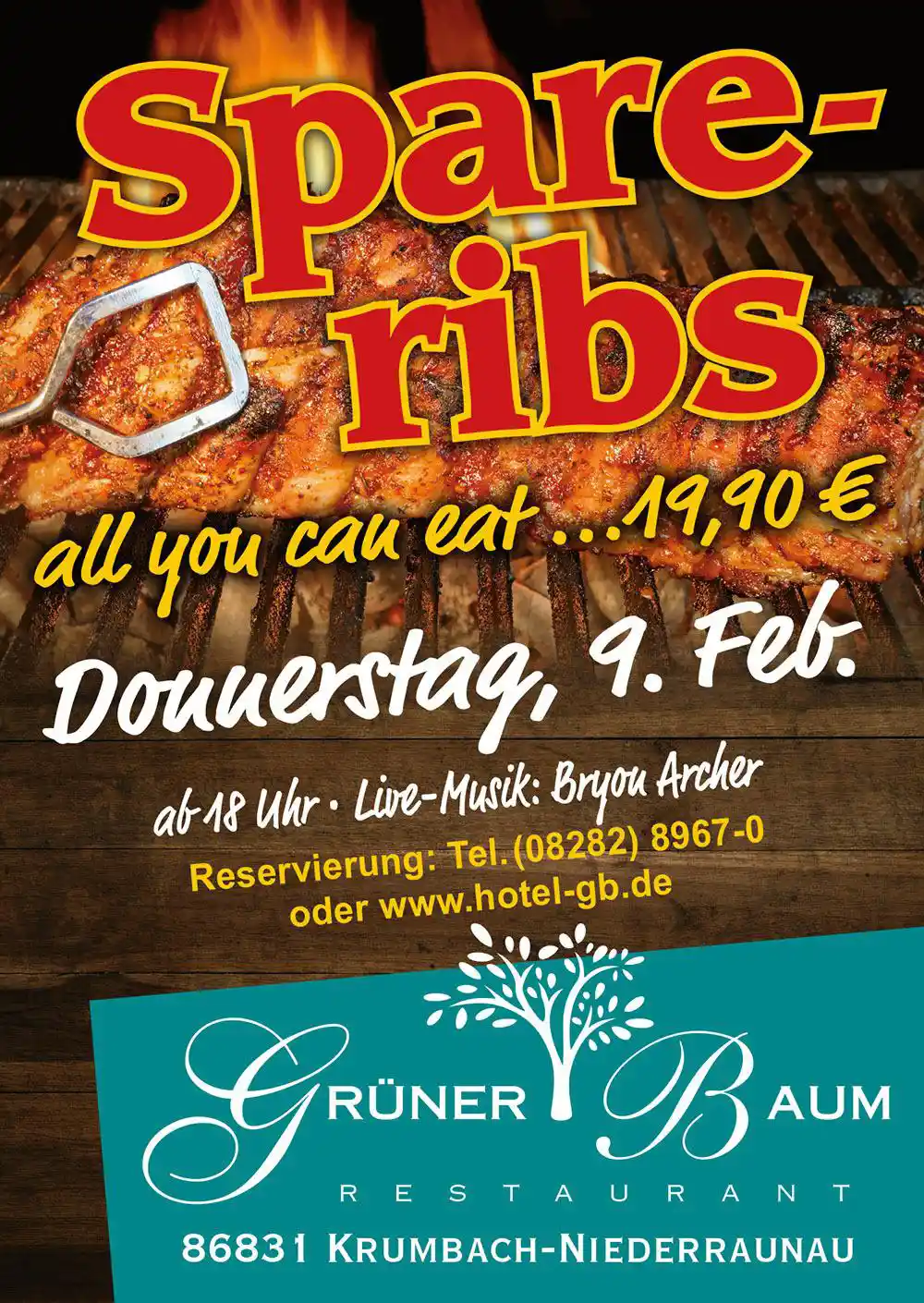 Restaurant Grüner Baum: Spareribs all you can eat am Donnerstag, 09. Februar 2023 nur 19,90 EUR